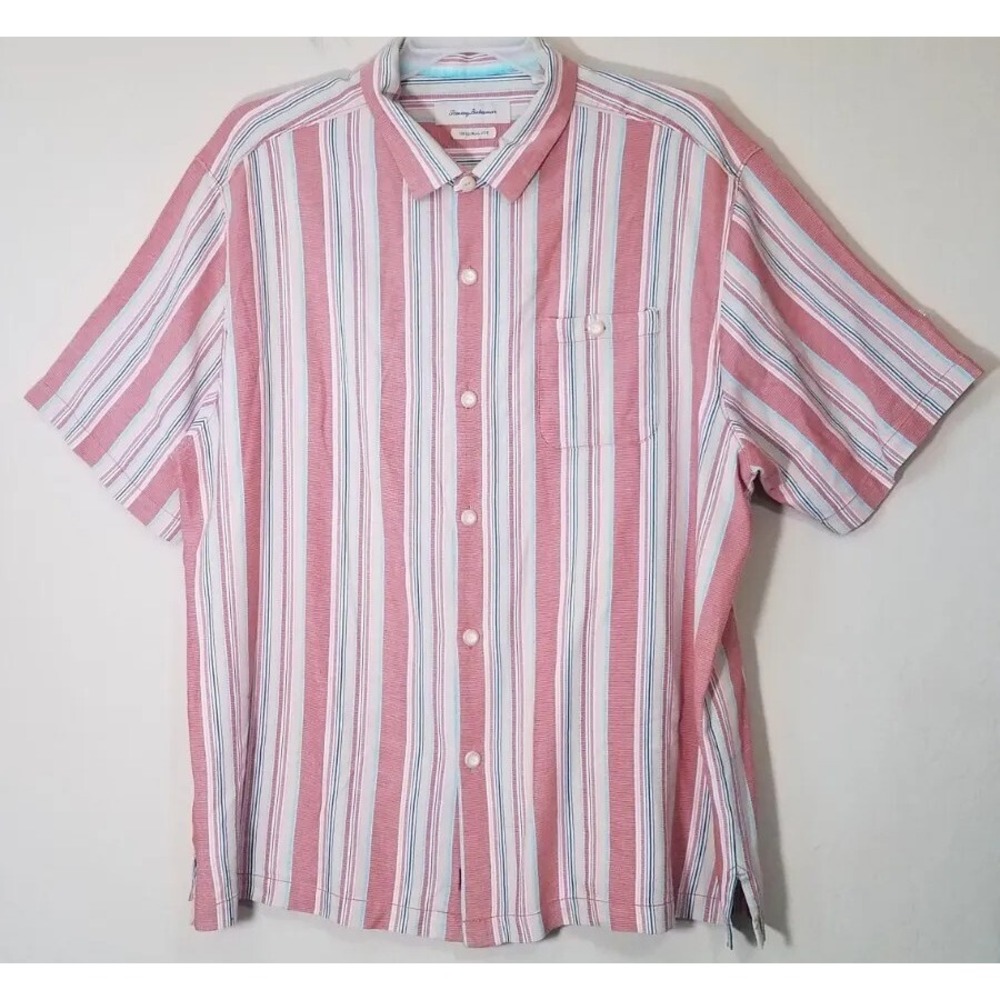 Tommy Bahama Button Up Silk Shirt Men XXL Original Fit Multicolor‎ Stripes